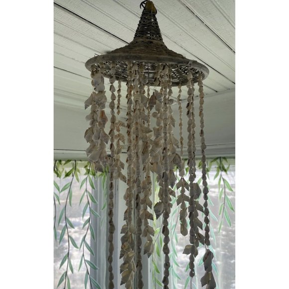 Vintage Wicker Seashell hanging Mobile Wind Chime Chandelier - Picture 15 of 16